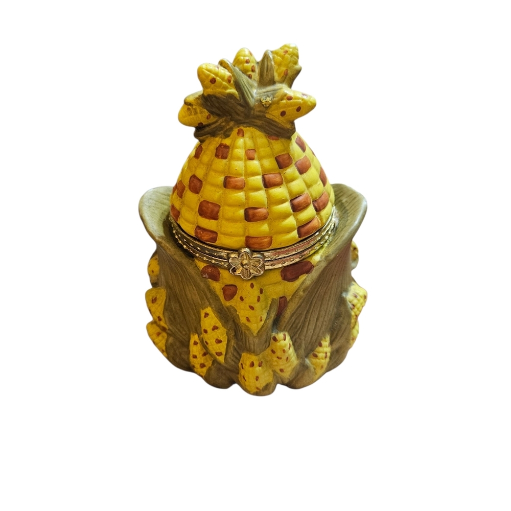 Vintage Corn-Shaped Ceramic Trinket Box